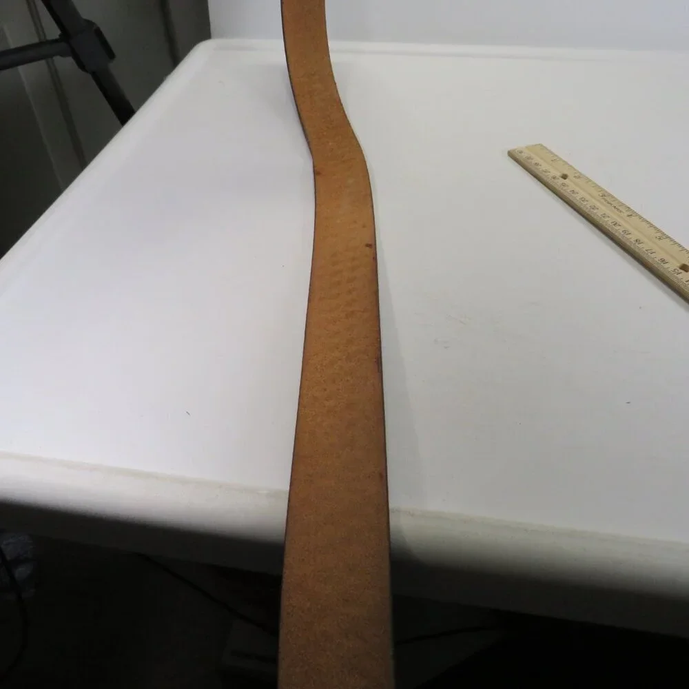 Brown Leather Belt tooled basket weave detail embossed size 36 and 1 1/2